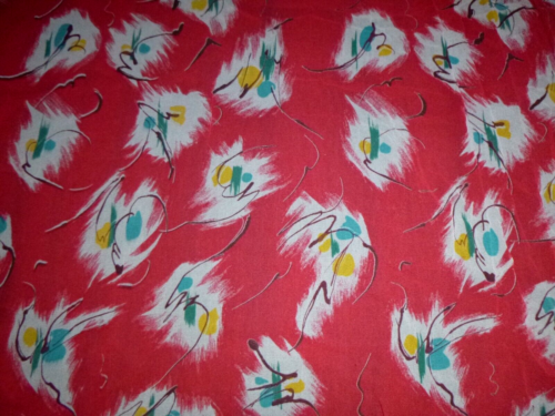 Vtg 50s Sheer Crepe Chiffon Fabric Abstract Design on Red 40" x 3.75 yds - Picture 1 of 7