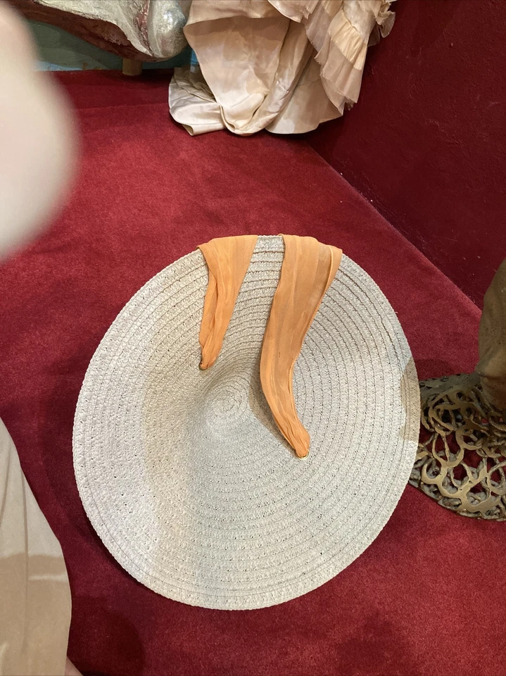 Vintage 1950s Straw Hat Cooley Saucer 1940s Wide Brim Beach - Image 4 of 4