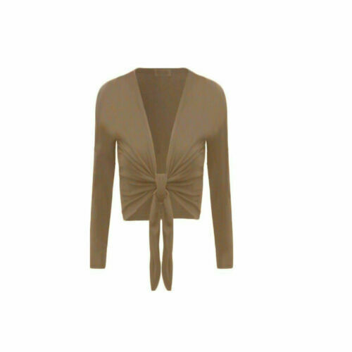 Damen-Strickbolero-Cardigan Wickeloptik vorne offen zum Binden Frauen bauchfreies Oberteil kurz Achselzucken - Bild 12 von 19