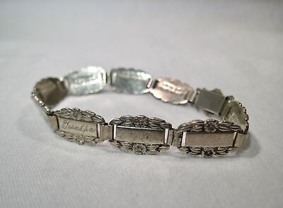 Dated 1942 Sterling Silver Forget-Me-Not Sweetheart Bracelet Dated 1942 Sterling Silver Forget-Me-Not Sweetheart Bracelet
