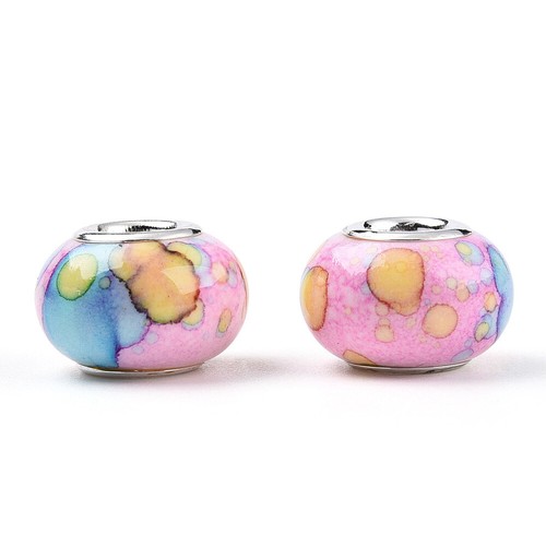 100pcs Resin European Beads Large Hole Two-Tone Rondelle 14mm for Bracelet - Picture 8 of 24