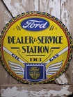 VINTAGE FORD PORCELAIN SIGN 30" ART DECO GAS AUTOMOBILE DEALER SALES & SERVICE!