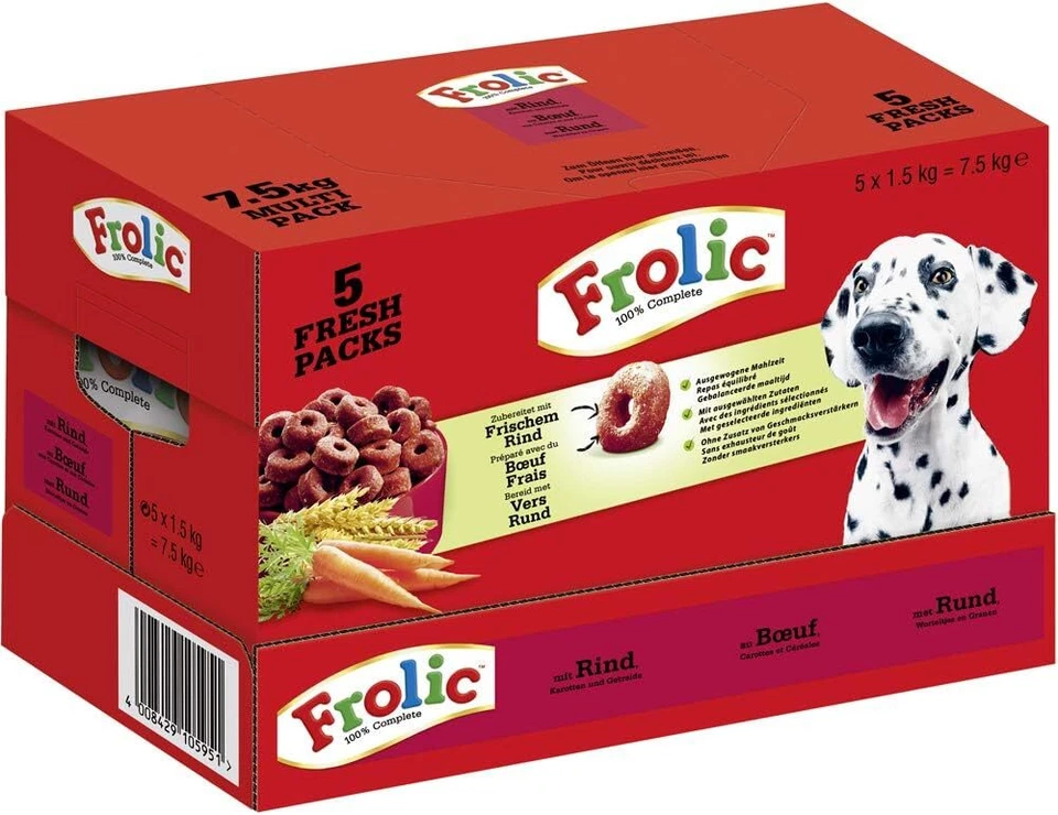 Frolic 7.5kg Multi Pack 5 Fresh Packs mit Rind, Karotten und Getreide 5x (1,5kg)
