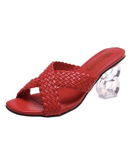 PAOTMBU Womens Red & Transparent Openwork-Heel Sandals PU Leather Size 8 M US