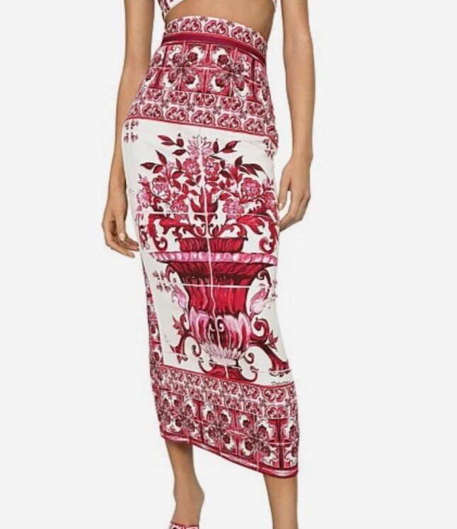 Brand New Dolce & Gabbana Majolica Print Pencil Skirt Sz