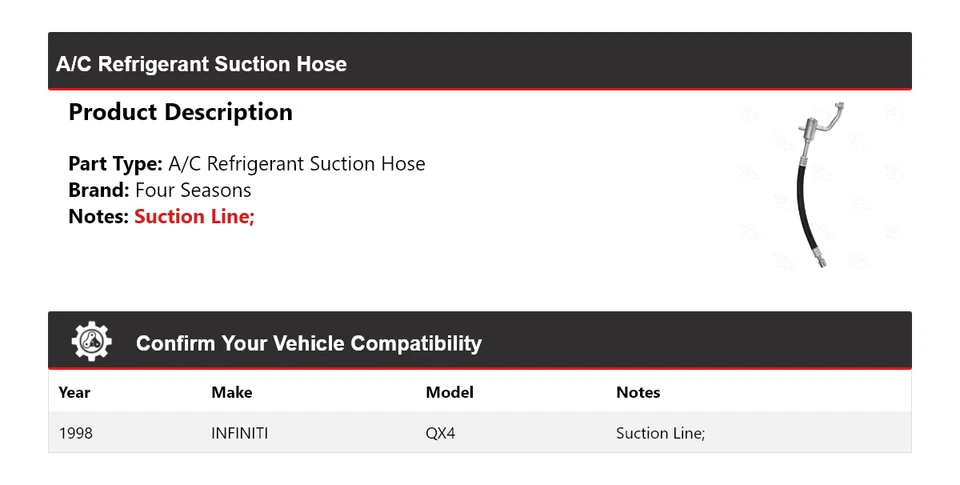 Manguera de succión de refrigerante de aire acondicionado Infiniti QX4 1998 4 estaciones Foto 2 de 4