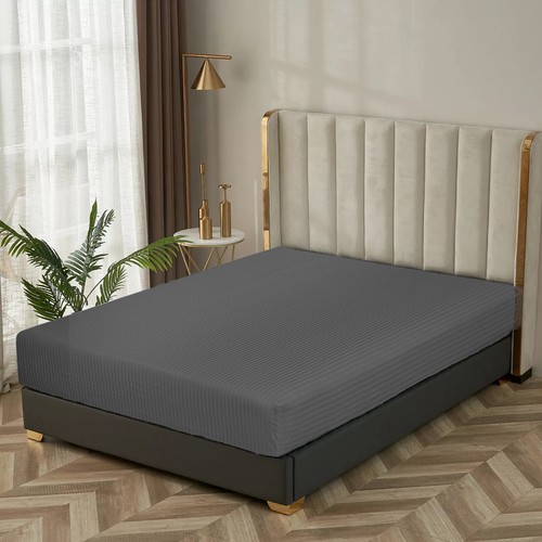 Hotel Quality Satin Stripe Fitted Sheet 100% P Cotton Double Bed Mattress Cover - Picture 9 of 44