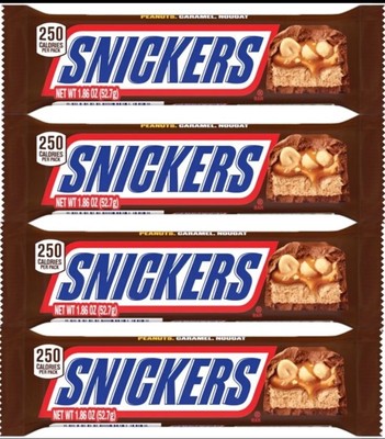 Snickers Full Size Chocolate Candy Bar - 1.86 oz Bar 4 Pack - Ship Daily
