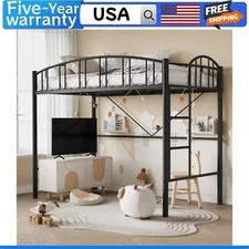 🔥Loft Bed Twin Size Heavy Duty Metal Loft Bed Frame with Arched Guardrail Safet