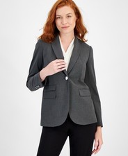 149 Anne Klein Mid Heather Grey Single Button Blazer Jacket Size 2