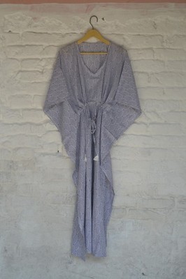 Hand Printed Long Kaftan 100%Cotton Dress 100% TARRIF FREE 0% CHARGE KF-15
