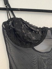Le Mystere Nicolette Teddy Bodysuit Thong T Back Black Mesh Lace 36C France EUC