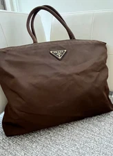 PRADA Nylon Tote Bag Auth Brown Women Italy Good Condition
