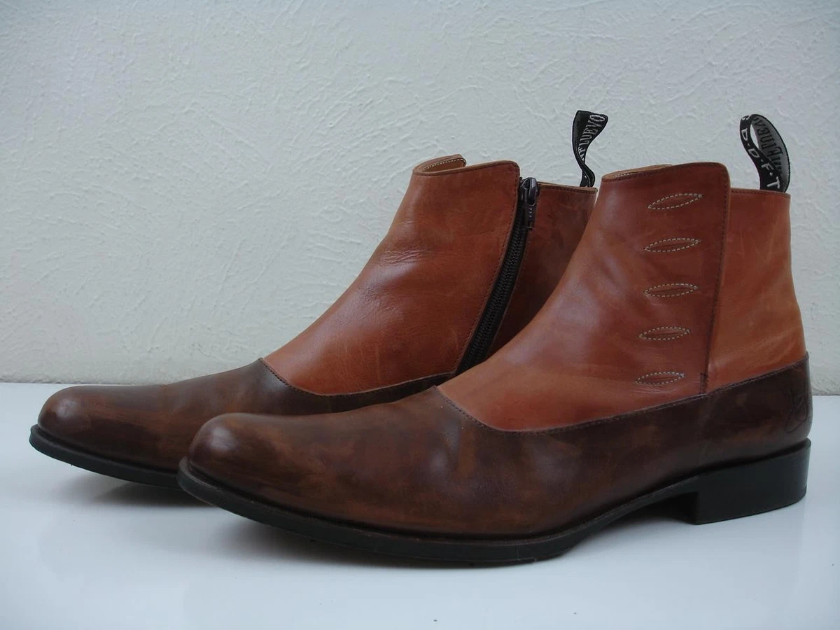 John Fluevog Mens 10 Brown Leather Suede Lace Up Ankle Boots Mixed Media Mexico Chad - Brown/Yellow | Outdoorsy Lace-Up Boots | Fluevog Shoes main image 3