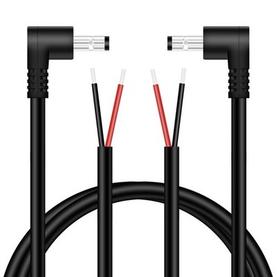 2 PCS 3FT 16AWG DC Power Pigtail Cable 5.5x2.1mm Right Angle Male Bare Wire