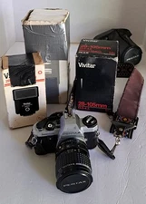 Pentax Program Plus 35mm SLR Film Camera, Vivitar Flash 28-105mm 75-300mm Lenses