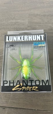 (4) LunkerHunt Bass Fishing Lures, 2.0 Phantom Spider, 6 Spot, Wolf, Leaf, Dock