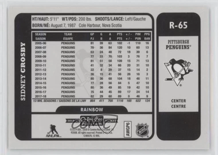 2018-19 O-Pee-Chee Platinum Retro Rainbow Sidney Crosby #R-65 - Image 2 of 2