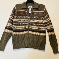 Vintage Tiara International Zip Cardigan Women's Small Green Fair Isle Ramie