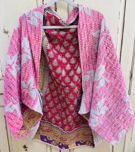 Kantha Poncho Wrap Festival Top “Snuggie” Handmade Pink Boho Hippie O