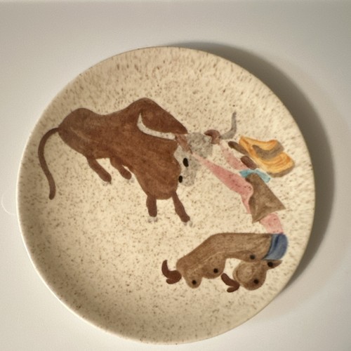 Red Wing Cowboy and Bull Art Pottery Plate Hand Painted Western Motif MPN 67
