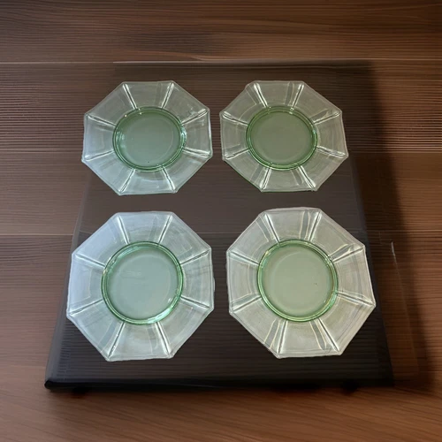 Octagon Green Depression Glass Luncheon Salad Bread Plates Set of Four