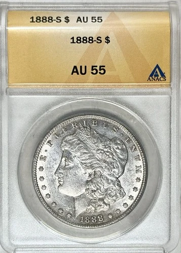 1888 S MORGAN SILVER DOLLAR ANACS AU55 NICE COIN - GREAT STRIKE!!