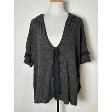 LILA CLOTHING CO Womens Angora Blend Hoodie Sweater M Oversized Fringe Layering