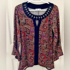  Notations Women’s size S paisley knit top 3/4 sleeves