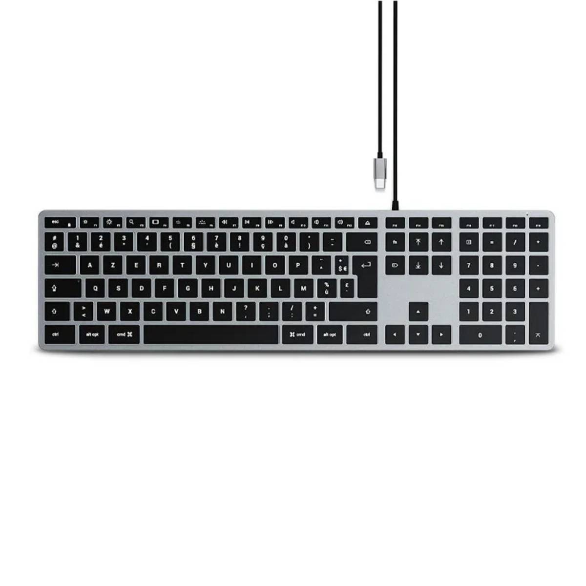 Clavier filaire USB-C AZERTY Satechi Slim W3 rétroéclairé, pavé numérique gris pour Mac