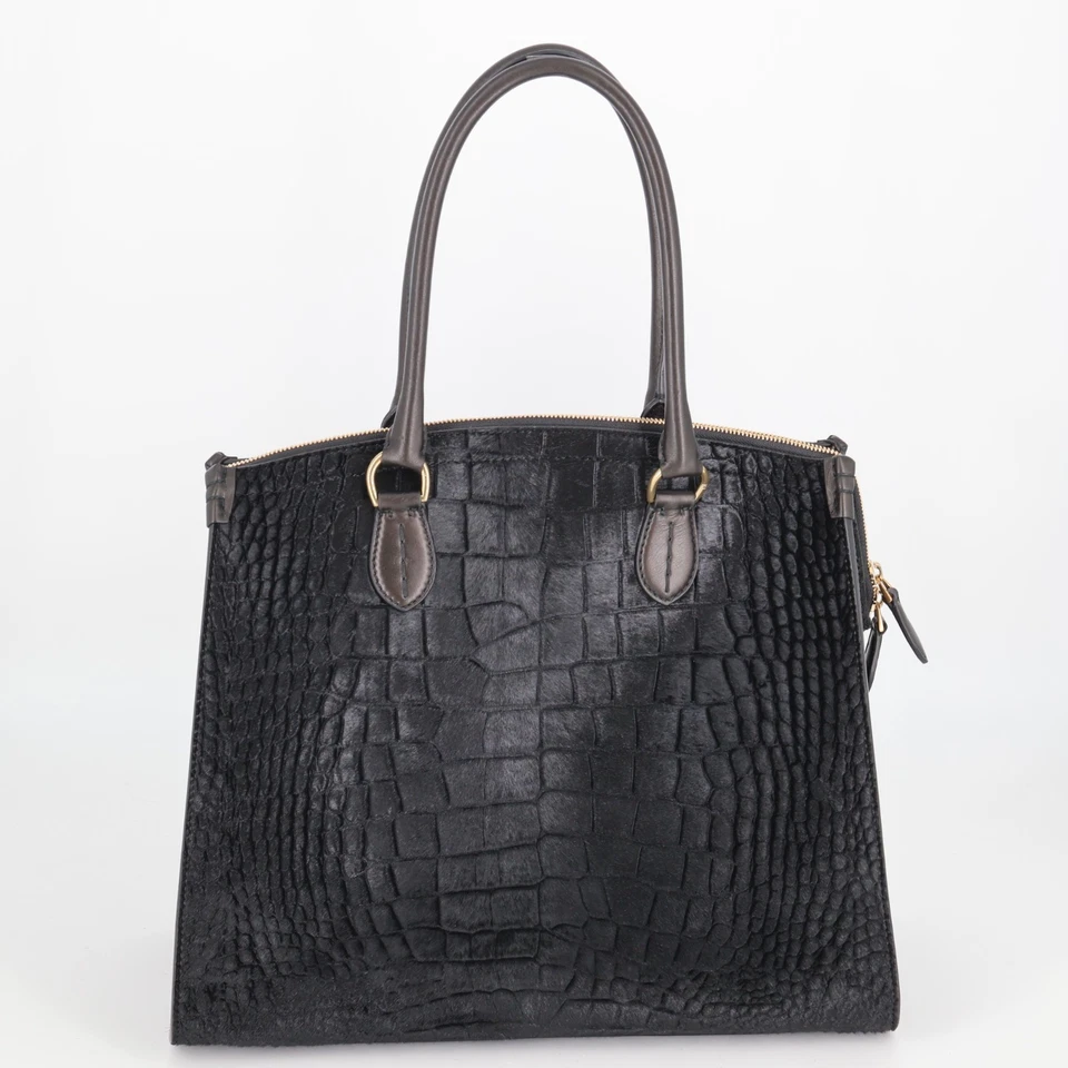 Ralph Lauren Bolso de Hombro Cuero Caimán Negro Repujado Pelo de Pony Foto 2 de 4