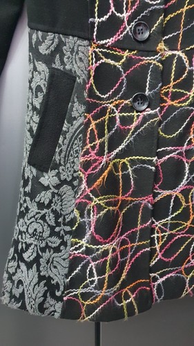 West Webb Vintage Fleece Coat Lined Size M Black Floral Abstract Color Block Y2K - Picture 12 of 24