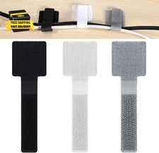 60 Pack Adhesive Cable Clips Hook and Loop Cable Ties, Hook and Loop Clips Strap