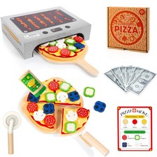 Pizza Toy Set, Montessori Realistic Play Food with Oven Box, Educational Lear...
