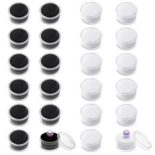 24 PCS Small Display Box Clear Storage Containers Gemstone Display Case Round...
