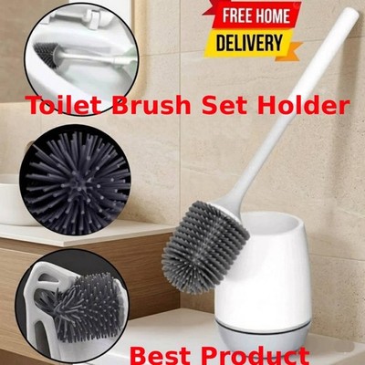 Borsten Toilettenbürste Set Halter Bad Reinigungsbürste weiches Silikon und Eimer UK