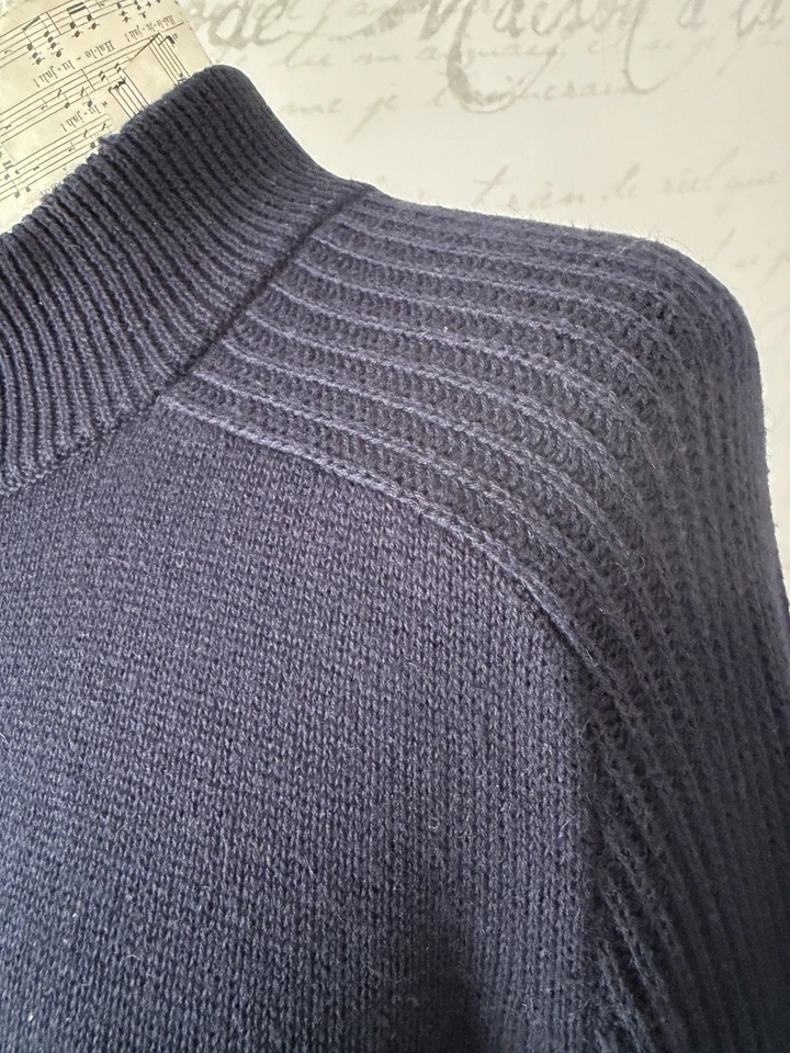 Size M Mens William Hunt 1/4 Zip Knitted Jumper Cotton/Alpaca Knit NAVY - Image 2 of 4