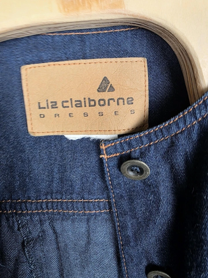 Vintage Liz Claiborne Denim Jumpsuit Womens Medium Blue Button Drawstring 80s - Image 3 of 4