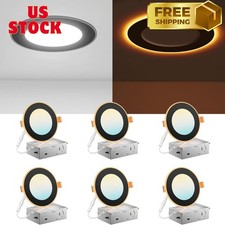 6 Pack Black 4 Inch 5CCT LED Recessed Ceiling Light with Night Light, 2700K/3000