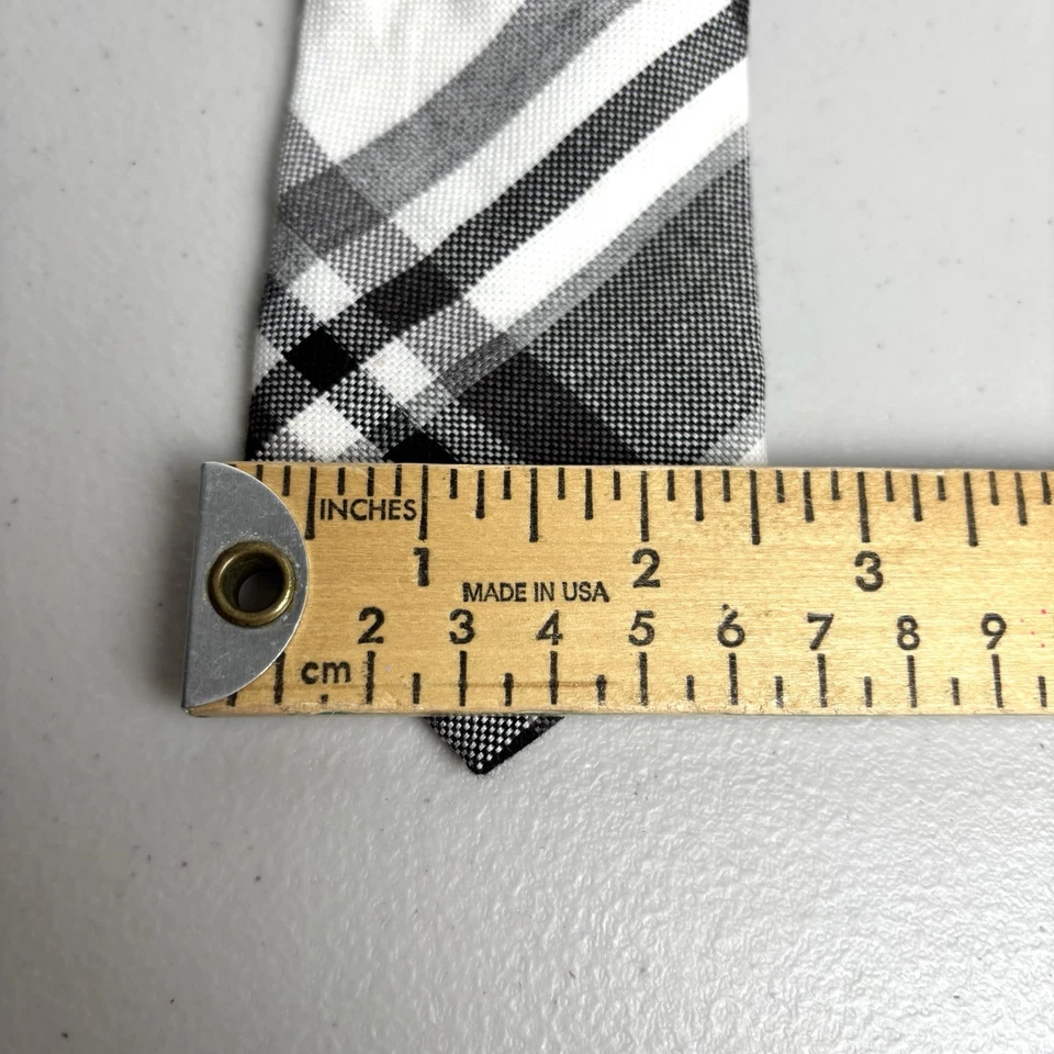 Metro Retro New York Cotton Tie Plaid Necktie White Black 2.5” Skinny - Image 4 of 4