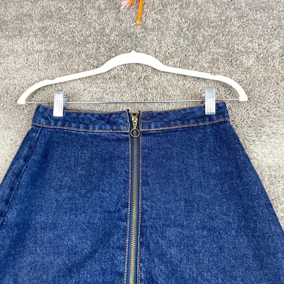 Falda Denim Co. Línea A Para Mujer Talla 2 Azul Algodón Lavado Oscuro Cremallera Frontal Foto 2 de 4