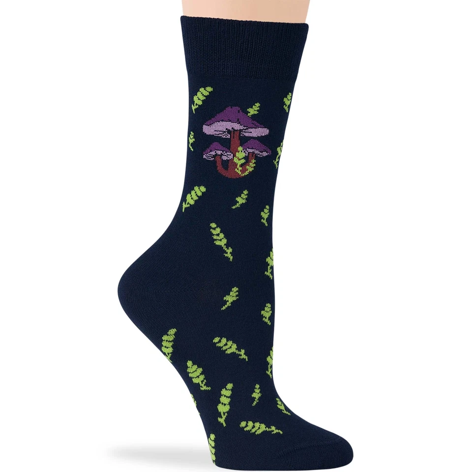 Paquete de 4 calcetines grandes de vestir con estampado de bambú para mujer corazón de hongo azul marino beige Foto 4 de 4