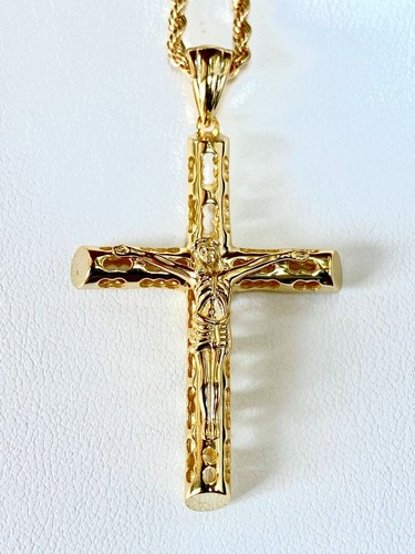 Cadena de cuerda colgante de Jesús con cruz religiosa de plata de ley 925 de oro macizo para hombre - Imagen 2 de 18
