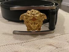 Versace La Medusa Buckle Adjustable Leather Size 35/85 Belt for Men- Black