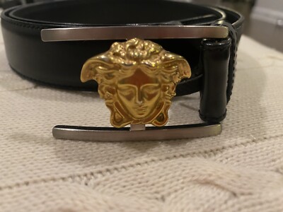 Versace La Medusa Buckle Adjustable Leather Size 35/85 Belt for Men- Black 