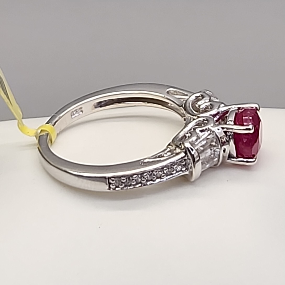 Ruby Ring Cocktail Red Lab Created White Topaz St… - image 2