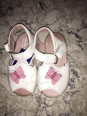 Little Girls Stride Rite White Leather Sandals Butterly Size 6