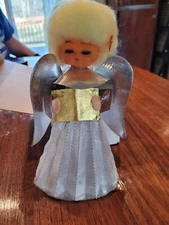 Vintage Angel Tree Topper Plastic Face Cardboard Cone With Dress  MCM