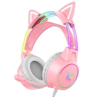 ONIKUMA X15 Pro Wired Headphones with RGB Head Beam Flexible Mic Cat Ears