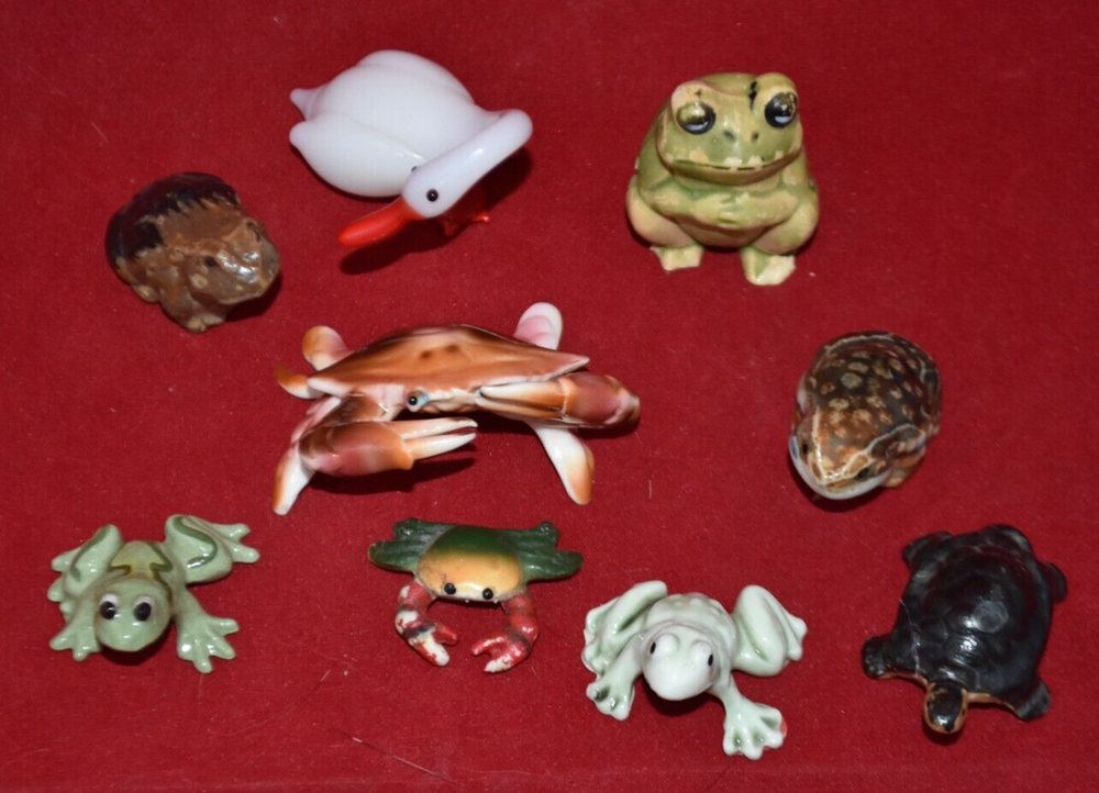 Mixed Lot of 9 Vintage Water-Happy Animal Figurines Frogs Turtles Crabs Goose